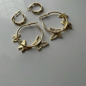 Elegant Gold color  Butterfly Hoop Earrings
